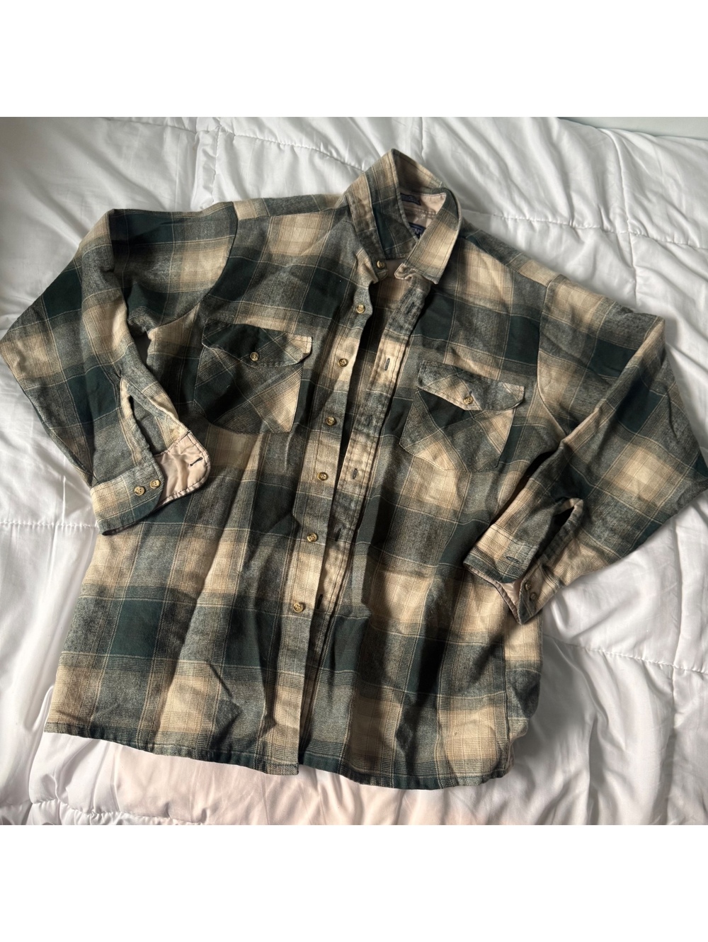 van heusen beige and green flannel medium